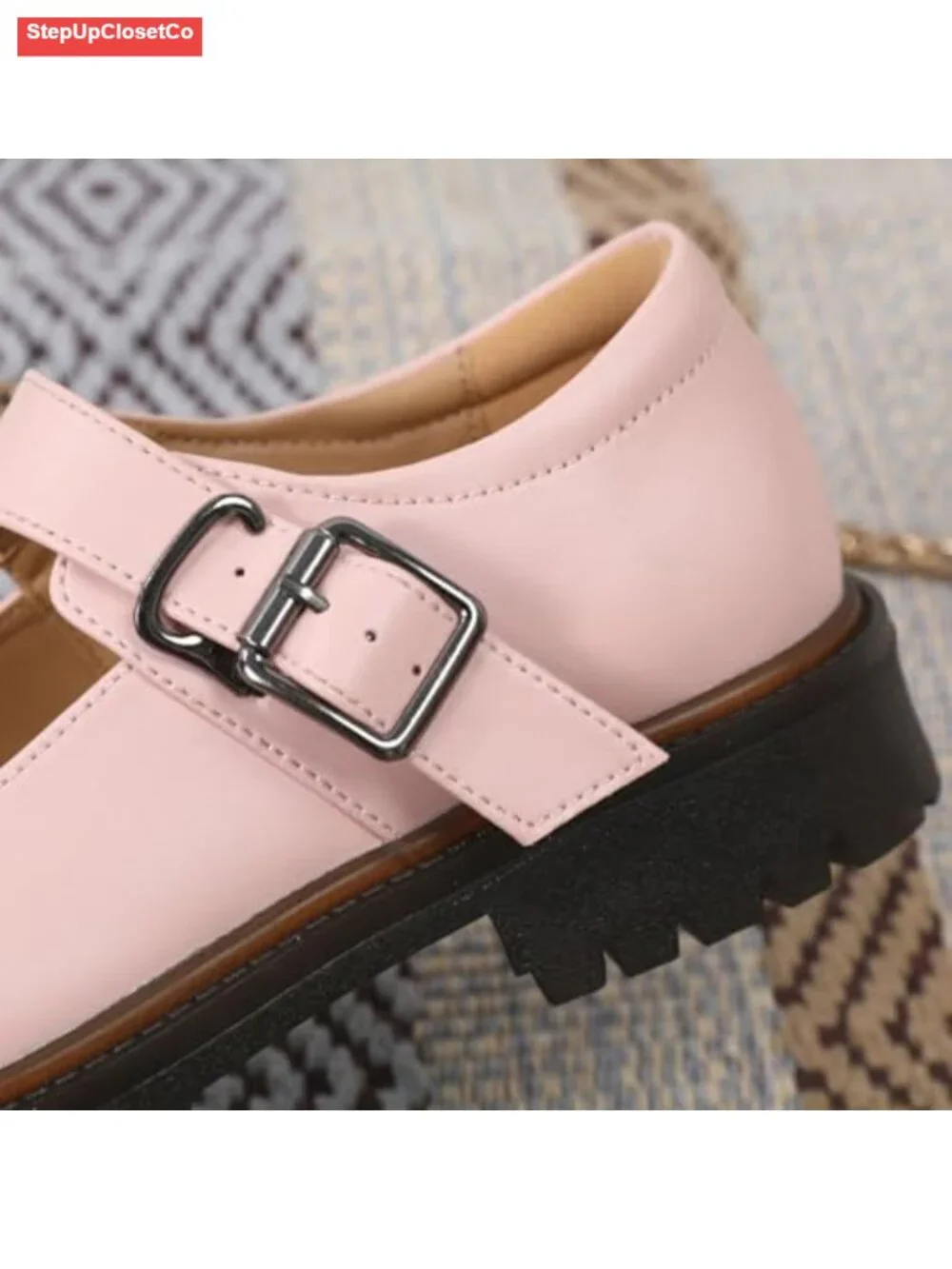 Women's Chunky Leather Platform Mary Jane Flats Memory Foam